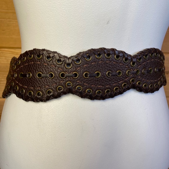 Brighton brown leather belt 34 thick braided laced - Picture 5 of 7